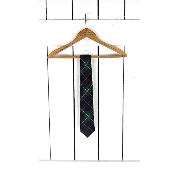 Vintage green plaid wool neck tie - Picture 1 of 4